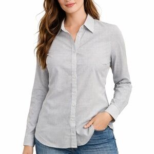 Ann Taylor‎ Petite Women’s Button-Down Shirt White Black Dot Print Size 6P